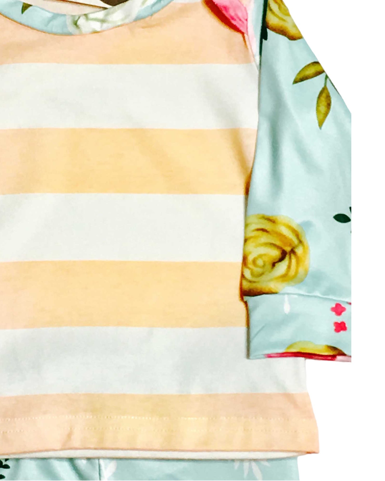 Peach And White Stripe With Floral Sleeves 2 Pc Outfit
